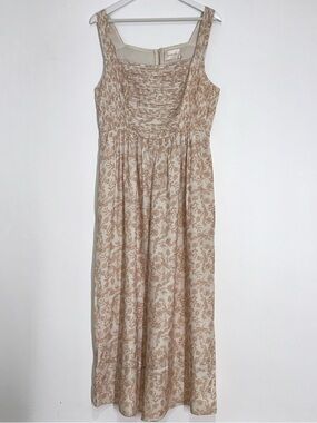 Anthropologie Sancia Floral Wide Leg Jumpsuit Beige Pleated Bodice NWT Medium